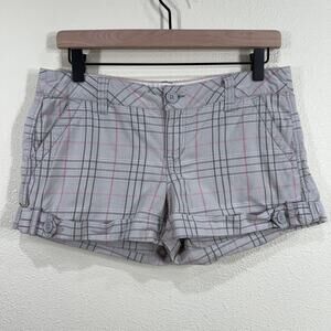 Y2k Aeropostale Gray Pink Plaid Cuffed Shorts Whimsy Twee Preppy Coquette 5 6
